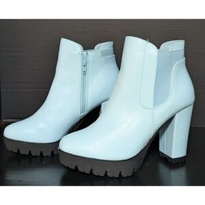 Allegra K Platform Ankle Boots Size 9 Sky Blue Zippered Block Heel 4" NWOT
